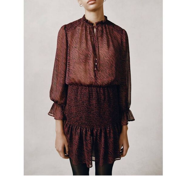 ZARA ANIMAL PRINT Ruffled DRESS RED SMALL NWT - Picture 3 of 6